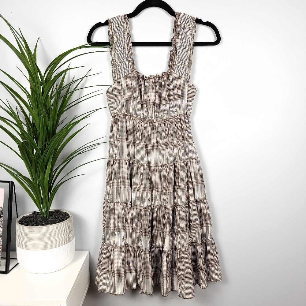 NWT M.S.S.P Brown Gingham Tiered Milkmaid Dress